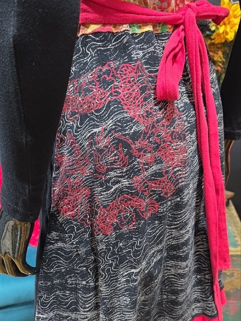 Desigual Black and Red Long-Sleeve Fit & Flare Dress with Multicolor Bodice - Picture 11 of 12
